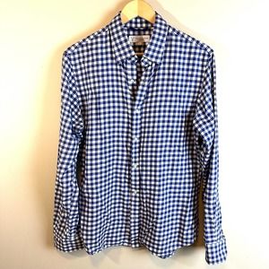 Teddy Stratford Blue Gingham Zip Button Up Shirt Men’s Size 3 EUC